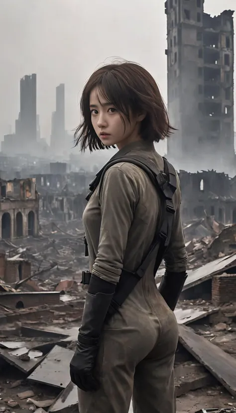 We saw a young woman standing among the ruins. Her posture appeared determined and alert,and the backpack she carried seemed ready for the long haul. She was practically dressed in a gray leotard and black gloves,suitable for action in harsh environments. ...