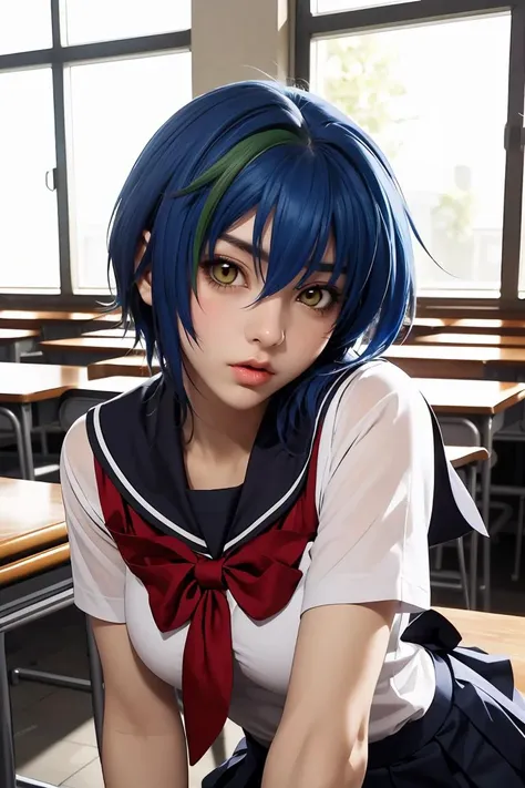 (masterpiece, best quality), 1girl, beautiful face,   <lora:xenovia_quarta:1> xenovia_quarta, short hair, hair between eyes, school uniform, pleated skirt