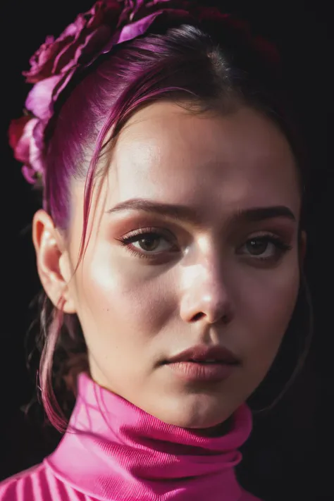 A stunning intricate full color portrait of bph, wearing a rose pink turtleneck, epic character composition, by ilya kuvshinov, alessio albi, nina masic, sharp focus, natural lighting, subsurface scattering, f2, 35mm,<lyco:BellaPoarch-RealVision-V1.0:1.0>