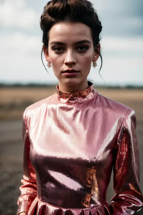 A stunning intricate full color up close portrait of emk, wearing a pink metal dress, epic character composition, by ilya kuvshinov, alessio albi, nina masic, sharp focus, natural lighting, subsurface scattering, f2, 35mm,<lyco:EmmaMackey-RealVision-V1.0:1...