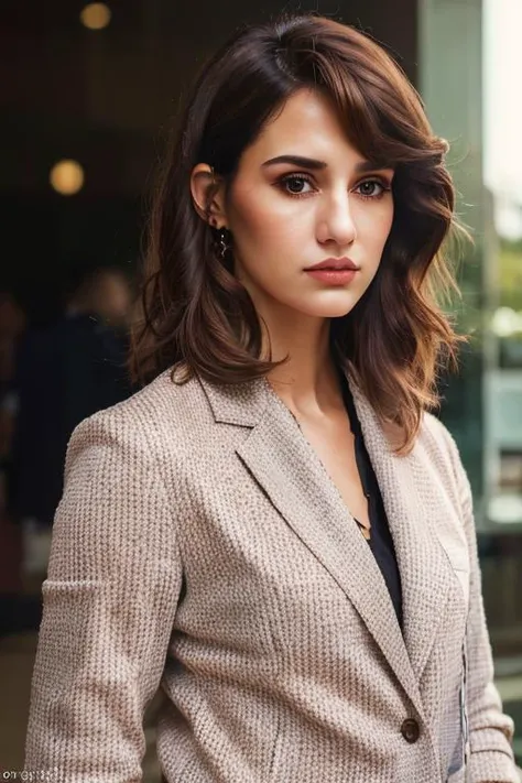 Photo of a woman, highres, (((photorealistic))), ((best quality)), ((masterpiece)), (soft even lighting), (medium body photo),realistic style, looking at the viewer), ((wearing stylish blazer)), eye contact, ((medium hair)), <lora:Disha_Patani-10:0.9>