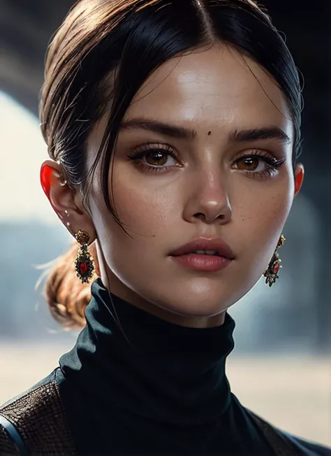 A stunning intricate full color portrait of (sks woman:1), wearing a black turtleneck, epic character composition, by ilya kuvshinov, alessio albi, nina masic, sharp focus, natural lighting, subsurface scattering, f2, 35mm, film grain, <lora:locon_selenago...