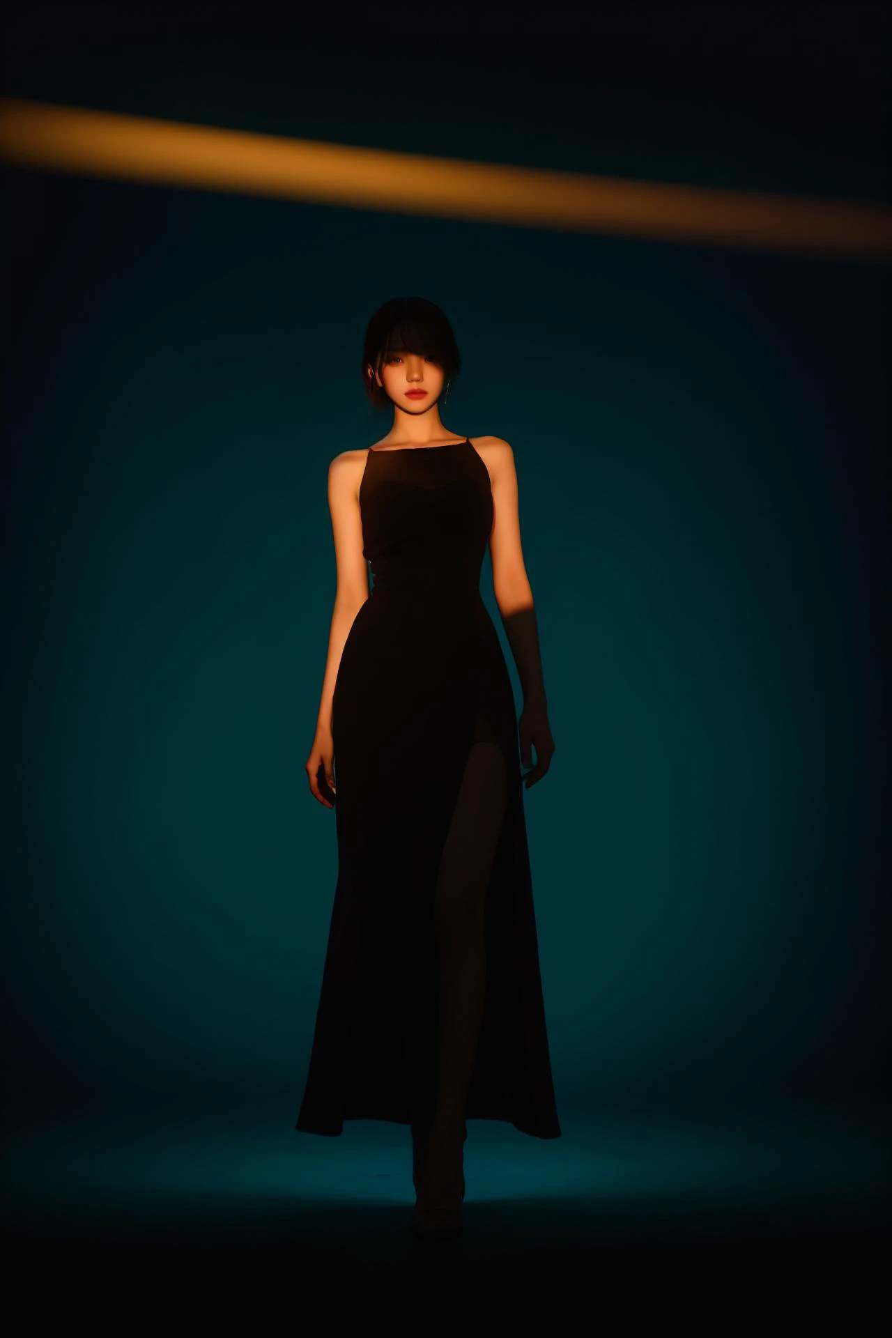 spotlight, dark theme, 1girl, solo, full body, palace, md colorfu, <lora:DarkLighting:0.6>,