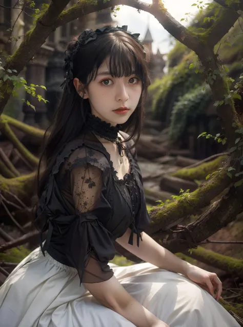 wearing a GothGal outfi,dress,frills,,GothGal,<lora:edgGothGal_MINI:1>,
(bokeh,Gothic architecture, dead branches,creeping vine),
professional photography,8k,best quality,masterpiece,realistic,photo-realistic,<lora:SD1.5lQI_v1.0:0.5>,<lora:freckle_slider_...