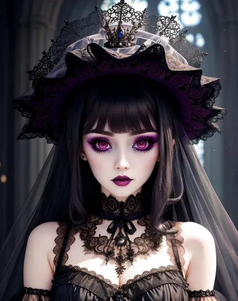 masterpiece, absurdres,hdr ,highly detailed eyes and face,gothgal, a woman dressed in gothic ballgown holding,runny makeup, see ...