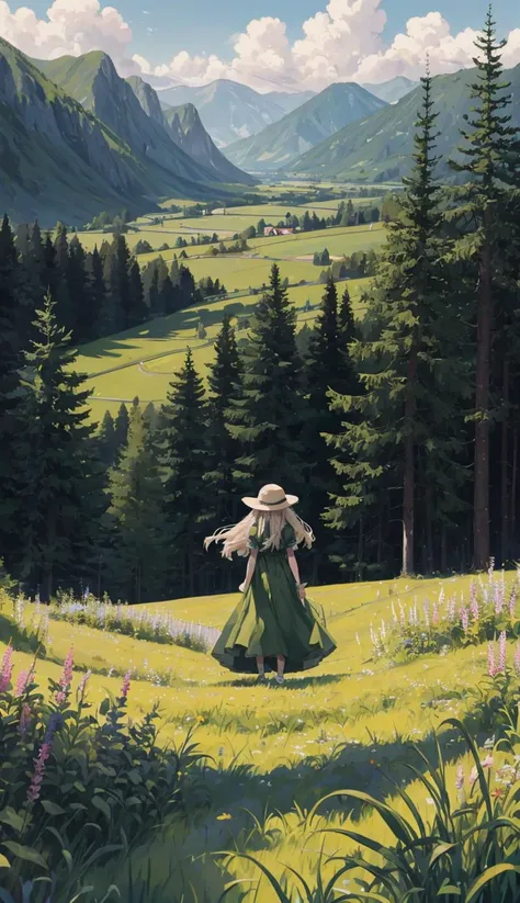 In a green meadow stands a girl leading a group of knights.
BREAK
With a brave expression, she guides them towards their destination.
BREAK
Behind her, a green forest stretches out and beyond that, mountains rise in the distance.
BREAK
The most suitable ef...