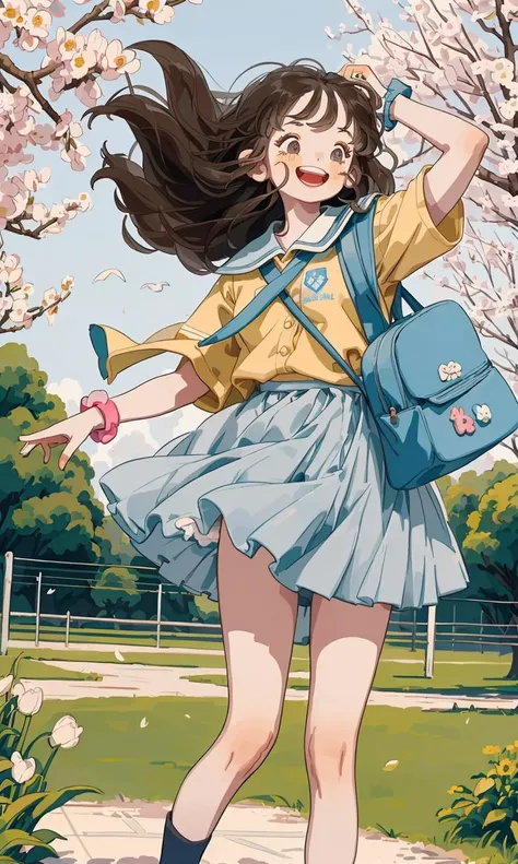 (On a bright spring day (day:1.0), under the clear blue sky (sky:1.0),
BREAK
a high school girl walks with her hair dancing lightly in the wind (hair:1.0). The image is softened at the edges, capturing the youthful and vibrant essence of the scene.
BREAK
H...