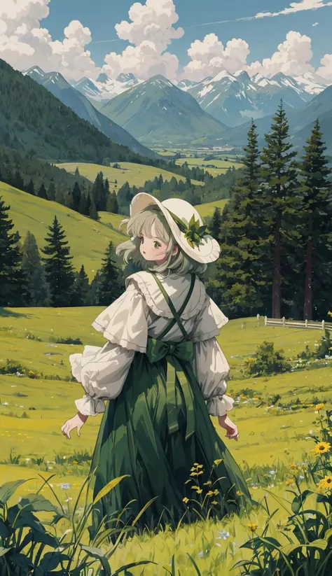 In a green meadow stands a girl leading a group of knights.
BREAK
With a brave expression, she guides them towards their destination.
BREAK
Behind her, a green forest stretches out and beyond that, mountains rise in the distance.
BREAK
The most suitable ef...