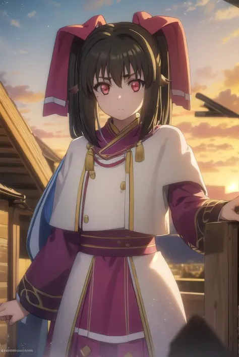 utawarerumononekone, <lora:utawarerumono nekone s2-lora-nochekaiser:1>,
nekone, long hair, brown hair, (red eyes:1.3), ribbon, animal ears, twintails, hair ribbon, mole, mole under eye,
BREAK tail, cape, robe, capelet, long sleeves,
BREAK outdoors,
BREAK l...