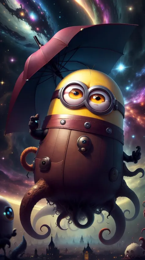 <lora:MinionStyle:0.7> MinionStyle Pocket-sized umbrella, large minion-style eyes. eldritchtech cosmic dark energy Pocket-sized umbrella <lora:CosmicEldritchTech-20:0.7>, (Masterpiece:1.3) (best quality:1.2) (high quality:1.1)