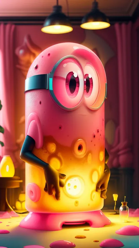 <lora:MinionStyle:1.25> MinionStyle Pink lava lamp, (Masterpiece:1.3) (best quality:1.2) (high quality:1.1)