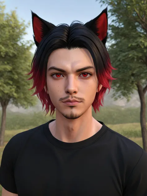 a close up of a person with red hair and a cat ear