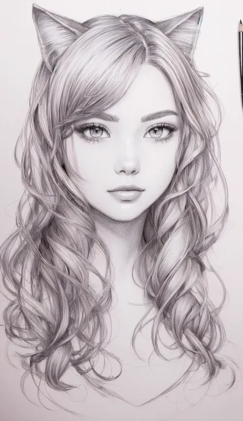 a drawing of a girl with long hair and cat ears