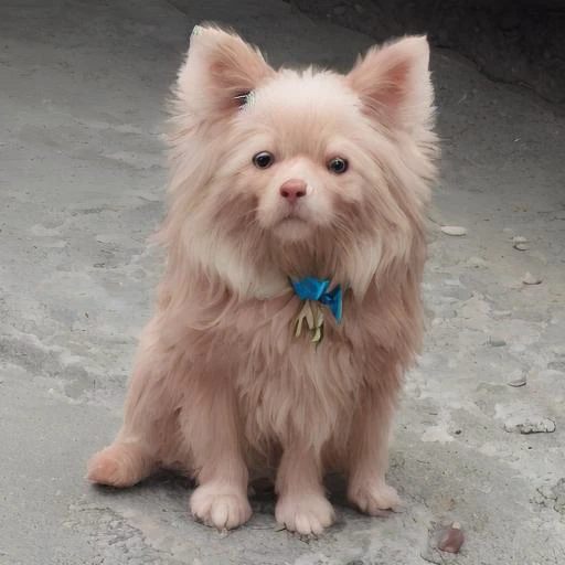 arafly looking dog sitting on the ground with a blue collar