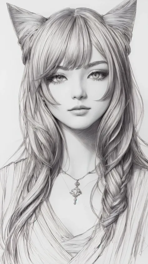 a drawing of a girl with long hair and cat ears