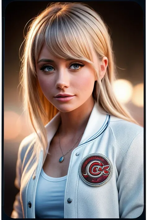 photo of beautiful (sundrw00d:0.99), a woman in a (movie premiere gala:1.1), perfect hair upsweep updo, wearing white (letterman jacket:1.1),  ((baseball card:1.2)), ((Dethereal:1.1)), modelshoot style, (extremely detailed CG unity 8k wallpaper), professio...