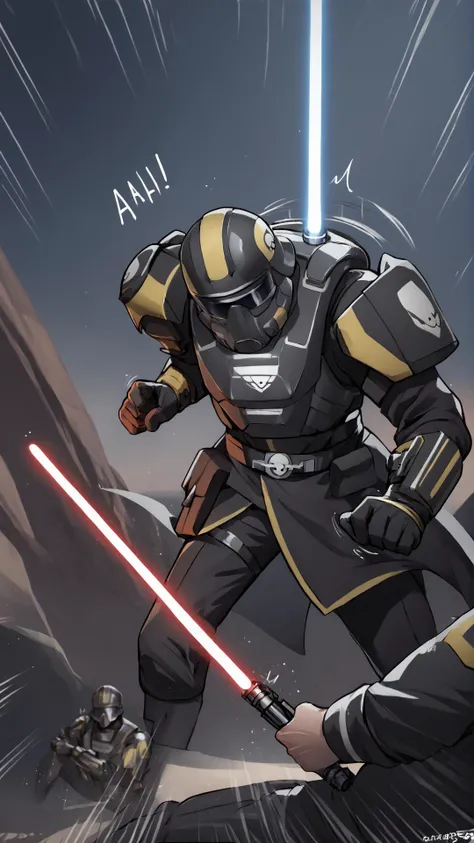 a cartoon of a man in a star wars outfit with a light saber