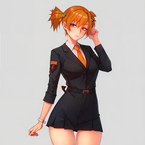 masterpiece, best quality, 1girl,    <lora:AliceLoraV1:0.8>, alicedv, short twintails, hair ornament,  (Masterpiece, Best Quality, Highres :1.2),   thigh gap,  <lora:ratatatat74-000070:0.7>, ratatatat74, schoolgirl uniform, orange hair, orange eyes