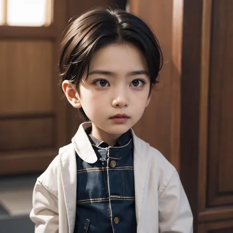 a close up of a young boy wearing a jacket and tie