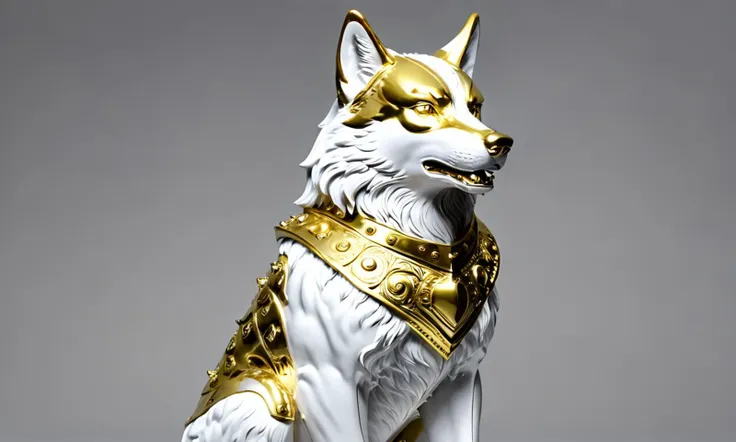 a close up of a statue of a dog with a collar