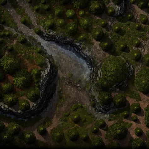 a view of a river running through a lush green forest