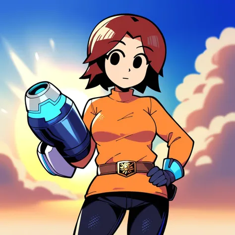 a cartoon of a woman holding a water bottle and a gun