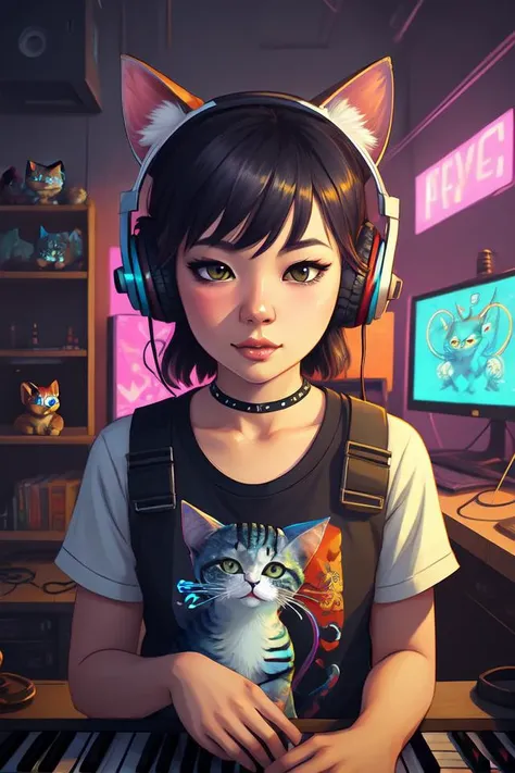 cat seahorse fursona wearing headphones, autistic bisexual graphic designer and musician, attractive androgynous fluffy humanoid character design, sharp focus, weirdcore voidpunk digital illustration by artgerm, akihiko yoshida, louis wain, simon stalenhag...