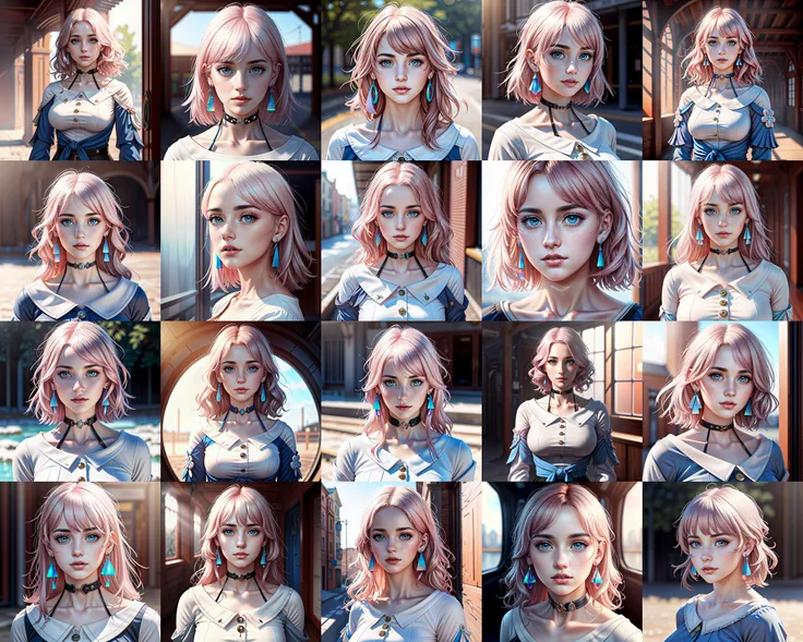 masterpiece, (photorealistic:1.4), best quality, beautiful lighting, march 7th (honkai: star rail), 1girl, solo, beautiful girl, pink hair, perfect face, perfect eyes, detailed clothes, blue skirt, skirt, blue shirt, detached sleeves, white shirt, blue eye...