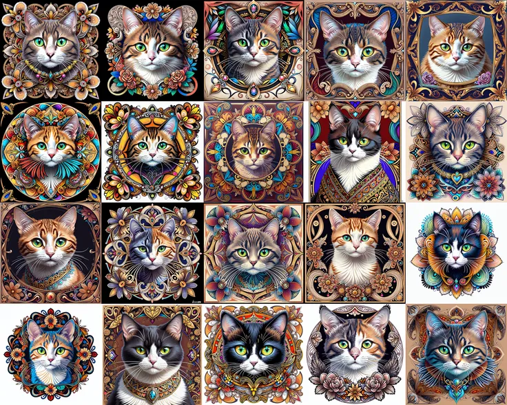 masterpiece, top quality, best quality, official art, beautiful and aesthetic, (cat catcore:1.3), extremely detailed, fractal art, colorful flowers, highest detailed, zentangle, dynamic pose, abstract background, many colors, earrings, feathers