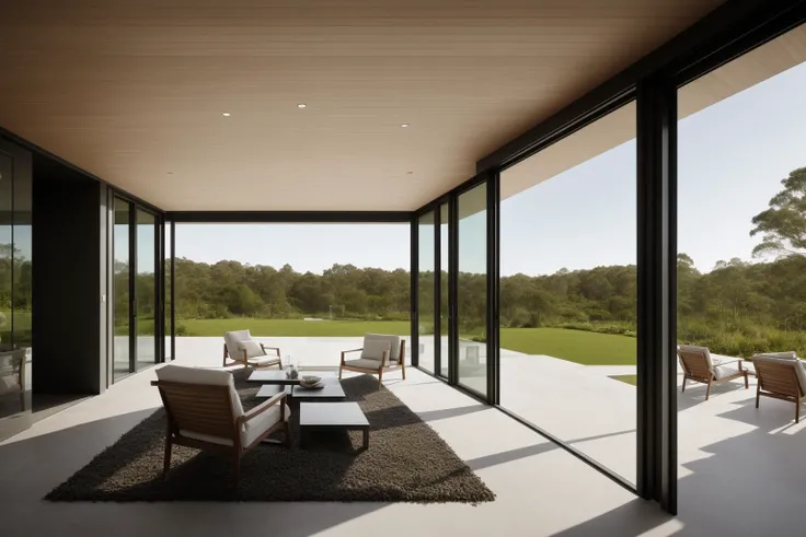 (exterior:1.4) A stunning digital illustration portraying a modern-style villa nestled alongside a serene river, designed by a renowned architect. Drawing inspiration from the works of Bjarke Ingels, the villa seamlessly blends with its surroundings. The i...