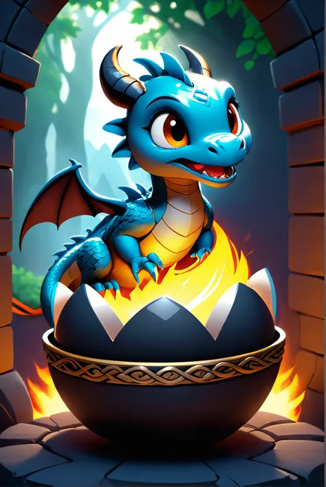 A tiny dragon hatching out of an egg decorated with Celtic knots, its first breath a tiny puff of glittering smoke, under the morning sun., illustration, 3d, cartoon,
high resolution, high quality, detailed, masterpiece, hdr, sharp,
[Gothic Horror style],[...