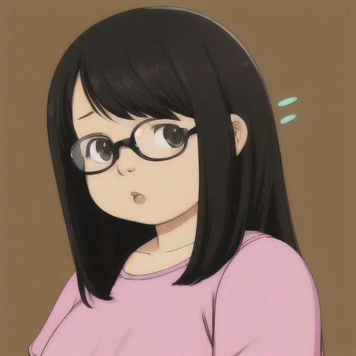 innocent dark hair a little chubby girl with glasses and small bust