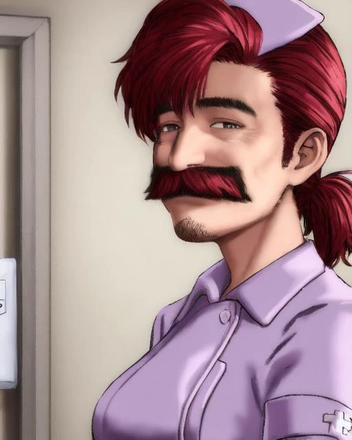 <lora:moustache:0.7>, 1girl, moustache, nurse, red_hair