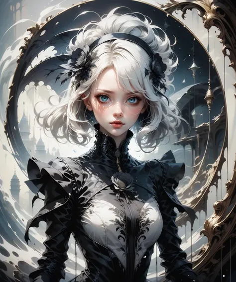 (masterpiece), (best quality), (vibrant light colors), intricate pattern, <lora:AnzhcDreamwave v3_1 watermark fix:0.5> anzhcdreamwave, aesthetic, canvas with red paint, 1girl, white hair, pale, creativity, white dress, hair ornament, dreamlike, (blurry bac...