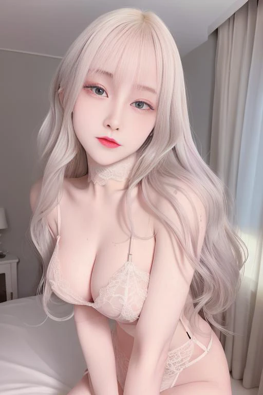 best quality, masterpiece, ultra high res, (photorealistic:1.4), 1girl, pale skin, (high detailed lace lingerie), look at viewer, full face, smile, show butt to viewer, high heels, bedroom background, <lora:yui_v3:1>