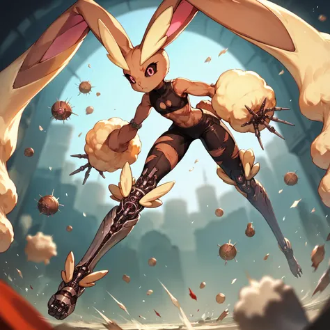 anime character with a huge bunny like head and a sword