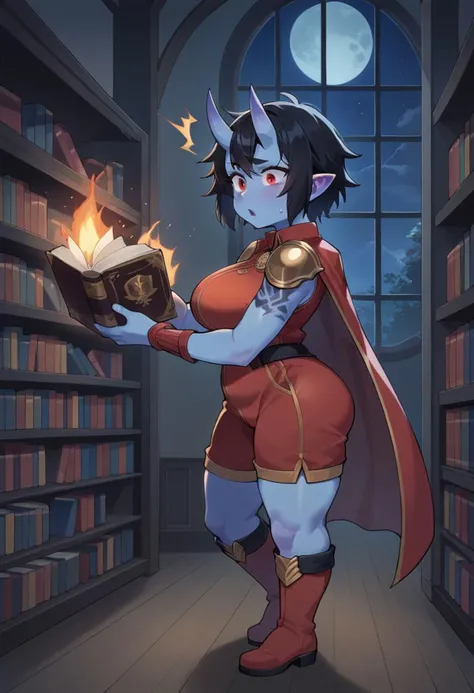 a cartoon image of a woman in a red outfit holding a book