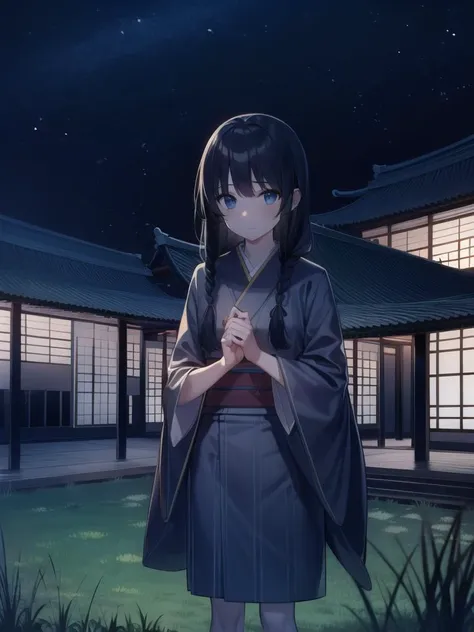 anime girl in kimono outfit standing in front of a building