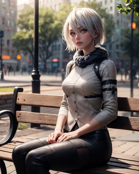 (a2:1.0),(des_ver:1.0),1girl,short_hair,looking at viewer,sitting on a bench in the park,masterpiece, best quality, beautiful li...