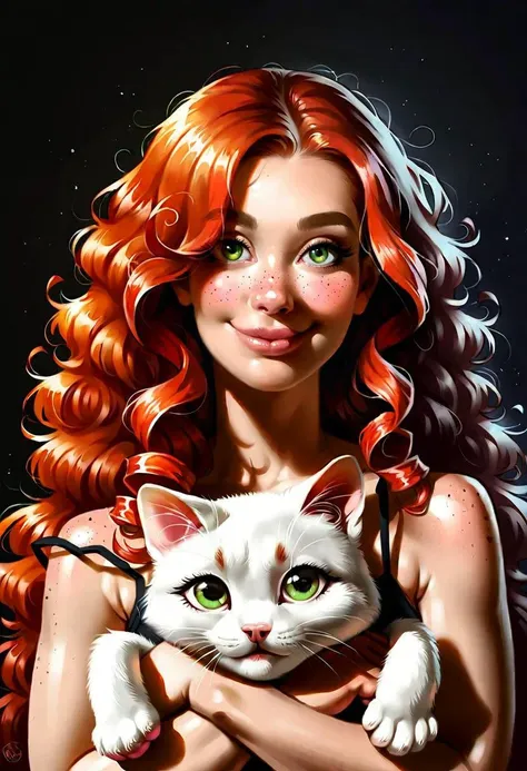 a close up of a woman holding a cat in her arms