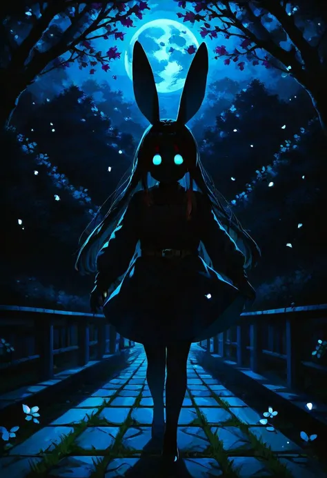 a dark anime wallpaper with a rabbit in the middle of it