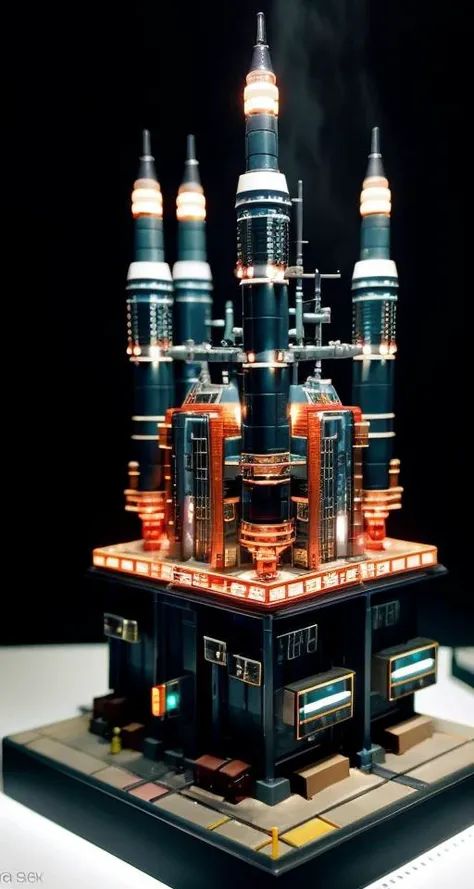 a close up of a model of a building with a lot of lights