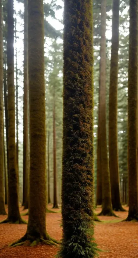 best quality, An Close Up of Towering Cadmium Red Twining Columnar plant,       , in background forest,