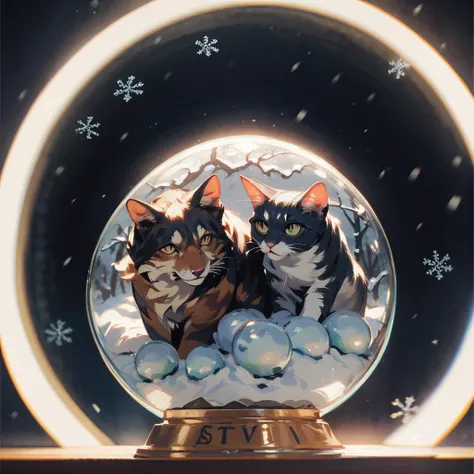 score_9, score_8_up, score_7_up,  snow globe,cat and wolf,((masterpiece,best quality)) <lora:add-detail-xl:1><lora:snow_globe:1> <lora:Anime Summer Days Style SDXL_LoRA_Pony Diffusion V6 XL:1>,black background,The snowstorm inside