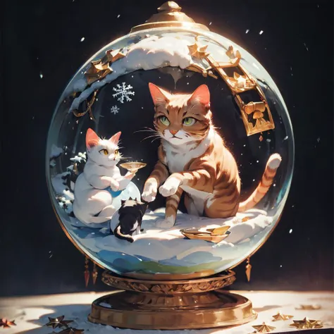 score_9, score_8_up, score_7_up,  snow globe,cat is digging in the tray,((masterpiece,best quality)) <lora:add-detail-xl:1><lora:snow_globe:1> <lora:Anime Summer Days Style SDXL_LoRA_Pony Diffusion V6 XL:1>,black background,The snowstorm inside