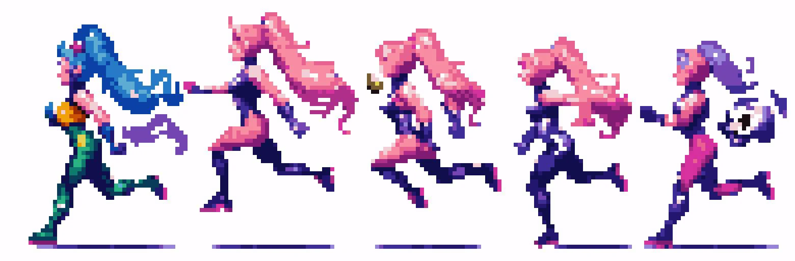 pixel,pixel art,pixelart,xiangsu,xiang su,full body,(((solid background))),<lora:pixelV1:1>,
1Girl,side view,running,sequence frames,masterpiece,best,quality,((Side view)),full body,solid background,(((white background))),
mix of Harley Quinn and cyborg,cy...