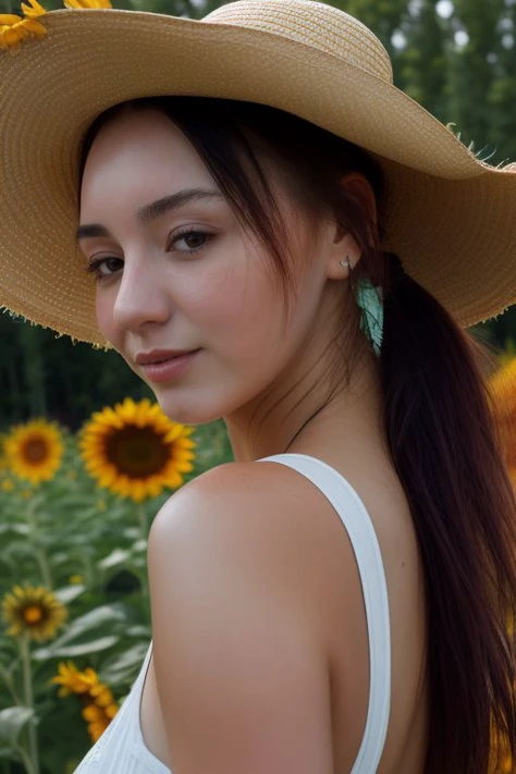 DEN_ariana_aura,
walking through a field of sunflowers wearing a summer dress and sun hat, field, sunflowers, summer, scenic,
bokeh, f1.4, 40mm, photorealistic, raw, 8k, textured skin, skin pores, intricate details  <lora:epi_noiseoffset2:1>, epiCRealism, ...