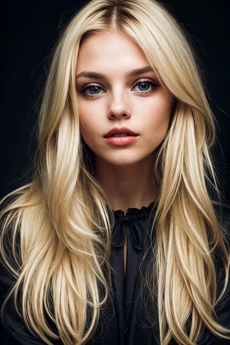 a blonde woman with long hair and blue eyes