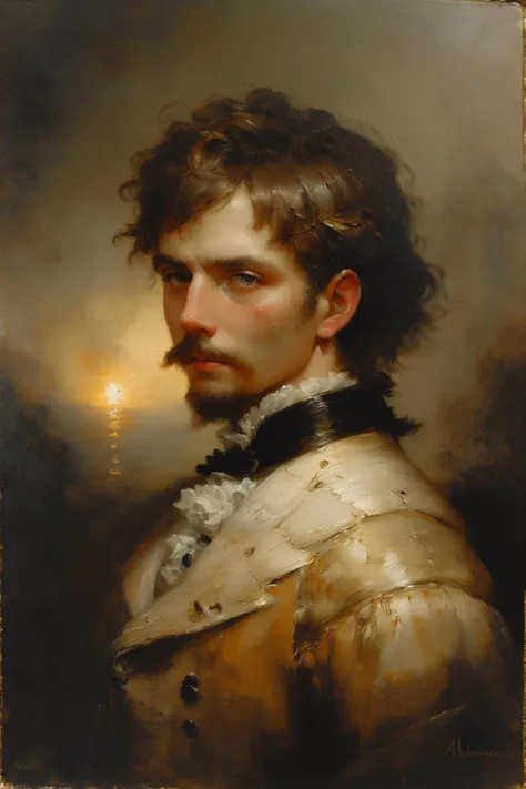 a painting of a man with a beard and a white shirt