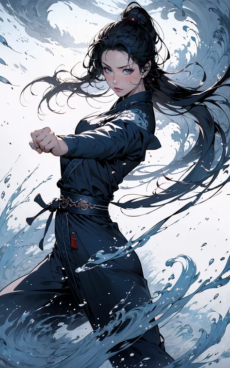 martial, 1girl, solo, simple background,
ustration style, Chinese martial arts war scenes, chinese ink style, martial arts style,
(medium breasts:1.3), long sleeves, chinese clothes, (glowing:1.4), splashing, fighting stance,,
Chinese calligraphy, ink pain...